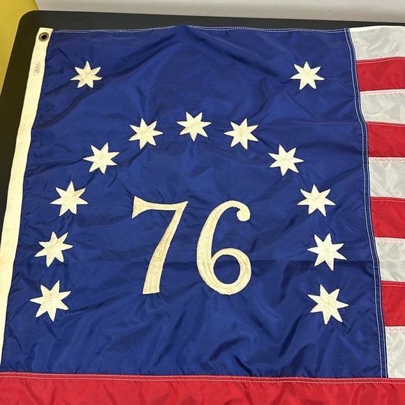 Vtg 1776 76 American USA Nylon Flag Grommets Embroidered Stars and Stripes - Picture 3 of 14